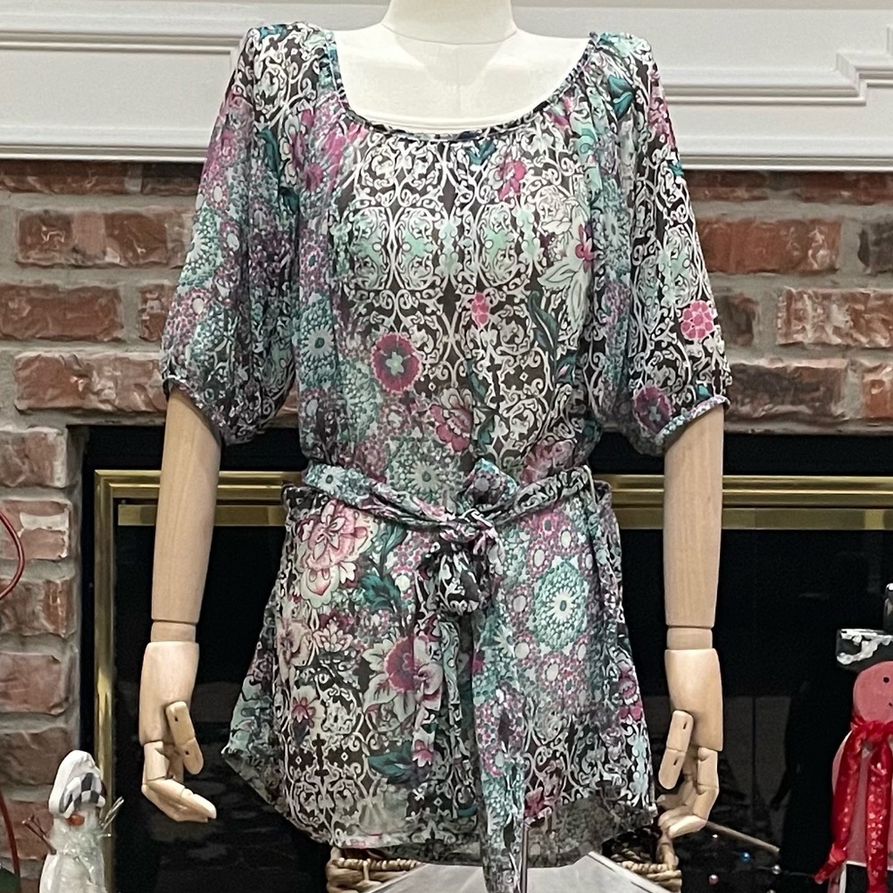 Kische Y2K colorful floral blouse with a sash / XS / Excellent condition